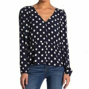 J. Crew Long Sleeve Peplum Top in Crepe Polka-dot 22 Navy Blue